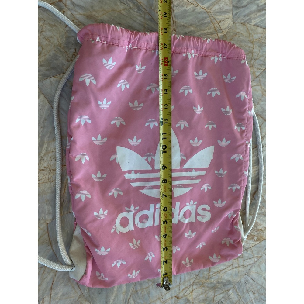 Adidas Originals Pink Trefoil Monogram Drawstring Cinch Backpack Bag B172 043516 - Picture 3 of 11